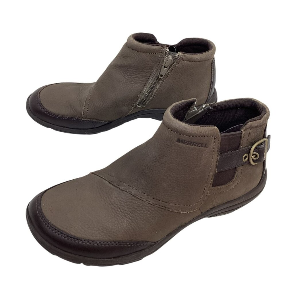 Merrell Dassie Zip Chelsea Womens 7 Leather Ankle Boots Char Brown